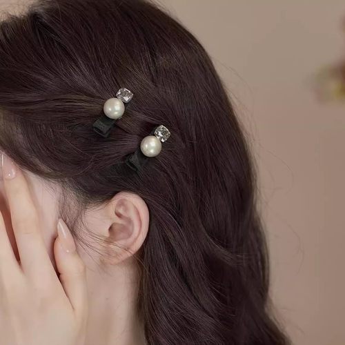 小号珍珠侧边鸭嘴夹蝴蝶结发卡前额碎发夹子水钻迷你刘海夹