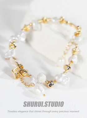 SHURUI 巴洛克珍珠金属镀金手链