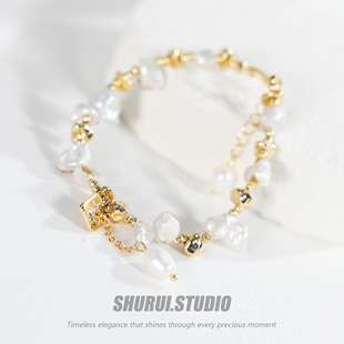 SHURUI 巴洛克珍珠金属镀金手链