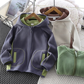 儿童外套春秋2025新款 男童毛绒厚卫衣连帽奥粒绒宝宝抓绒上衣 童装