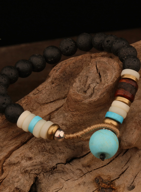 蒙客男款火山石幸运手链民族风