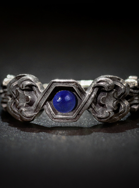 蒙客S925银镶青金石吉祥女戒