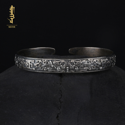 蒙客银民族风男纯银手镯