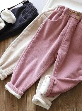 Kids Warm Pants Boy Girls Autumn Winter Corduroy Thick Outer