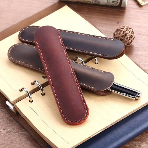 Retro Handmade Genuine Leather Pencil Bag Cowhide Metal Foun