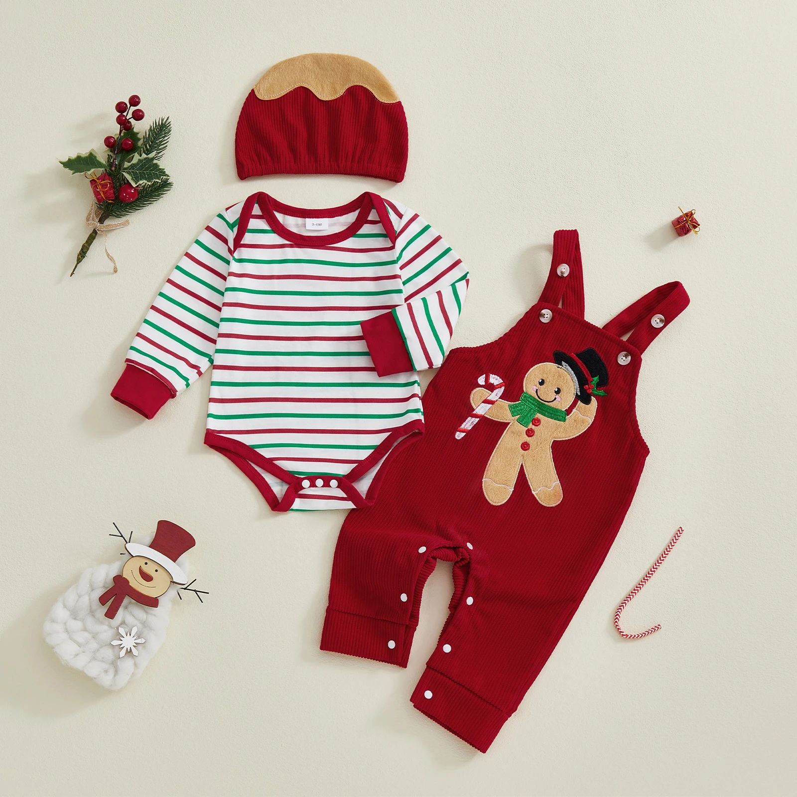 Baby Christmas Clothes Stripe Print Long Sleeve Romper Ginge