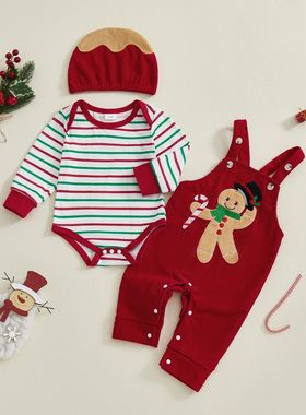 Baby Christmas Clothes Stripe Print Long Sleeve Romper Ginge