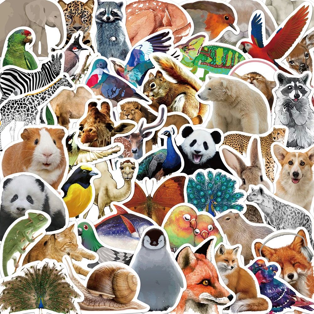 50pcs Jungle Zoo Wild Animal Stickers for Kids Boys Girl Bab
