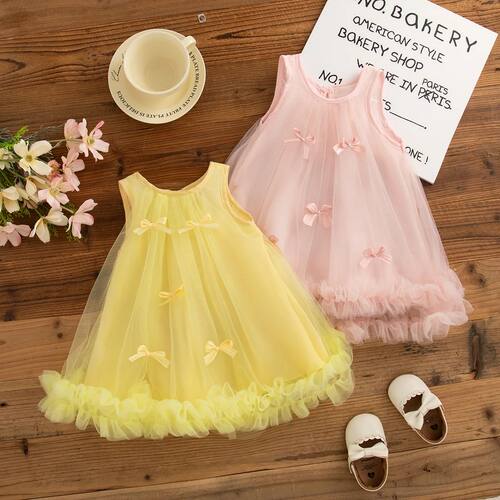 Princess Style Bow Chiffon Baby Girl Dress, Summer  Children