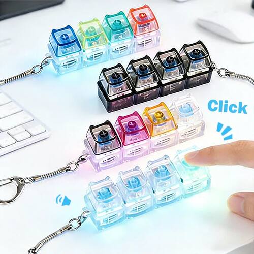 4/9 Keys LED Light Up Keychain Keyboard Clickable Button Fid