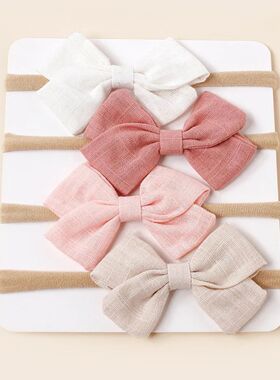 4pcs Baby Bamboo Cotton Bow Nylon Headband Girls Cute Hairba