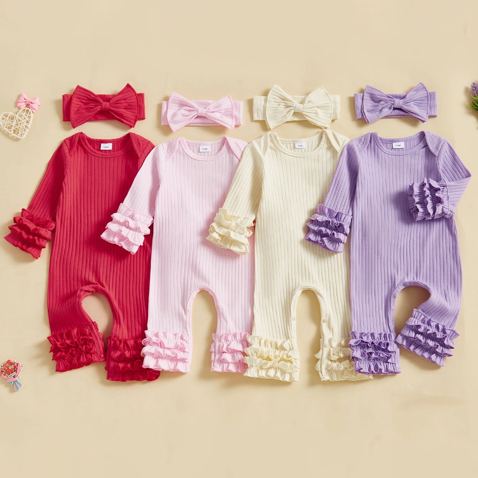 Citgeett Spring Infant Baby Girl Fall Romper Solid Color Rib