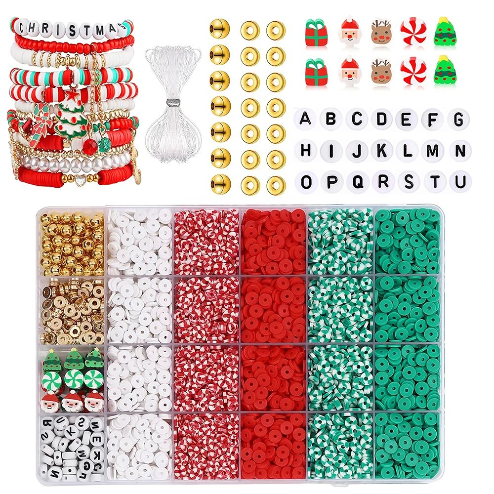 3500 pcs Christmas Polymer Clay Bead Kit - Flat Round & Alph
