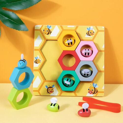 Clip Beads Color Cognition Bee Trap Game Montessori Wooden T