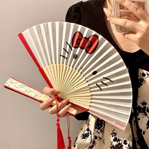 Anime Hello Kitty Cartoon Foldable Fan Kawaii Portable Foldi