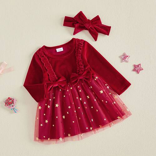 Baby Girl Christmas Velvet Dress Princess Star Print Long Sl