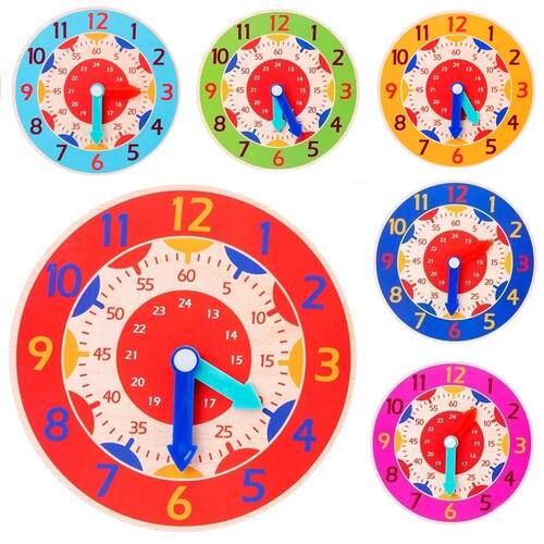 Children Montessori Wooden Clock Toys Hour Minute Second Cog