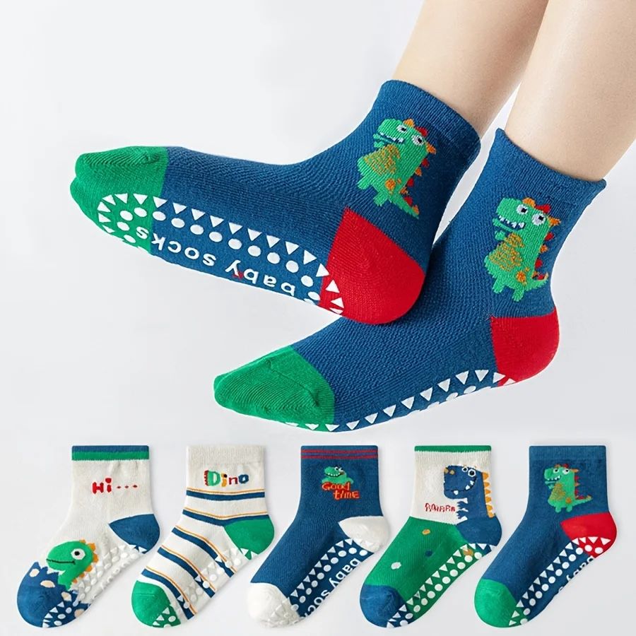 5 Pairs of Floor Socks Cartoon Glue Floor Socks Letter Strip