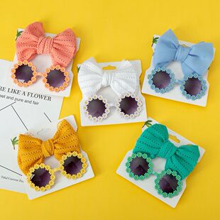 Baby Sunglasses Set Card Elas Headband Daisy Bow 2Pcs Eyelet