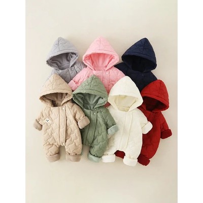0-3Y Winter Baby Rompers Fur Lining Boys Jumpsuits Thicken F