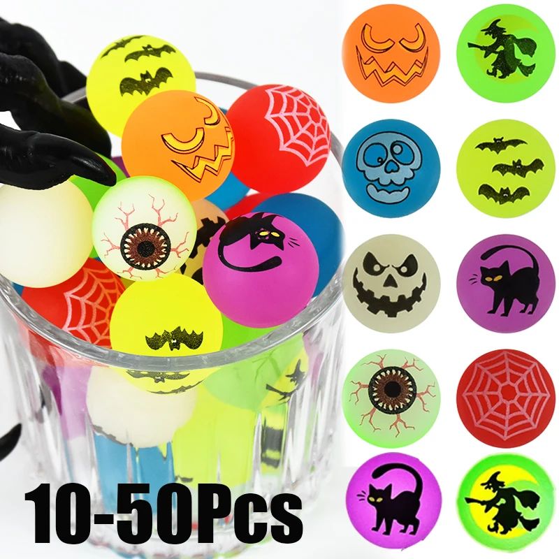10-50Pcs Halloween Bouncing Balls Luminous Pumpkin Witch Bou