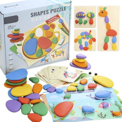 Children 3D Puzzle Montessori Toys Rainbow Pebbles Logical T