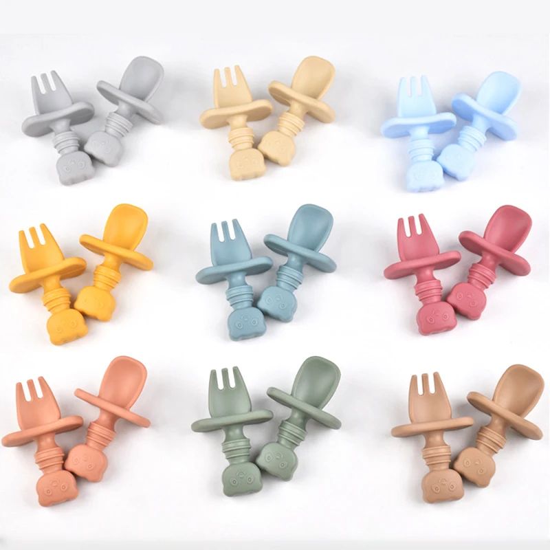 2Pcs/Set BPA Free Silicone Mini Fork Spoon Baby Learning Fee