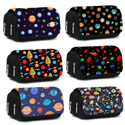 astronaut canvas pencil case double zipper pencil bag school