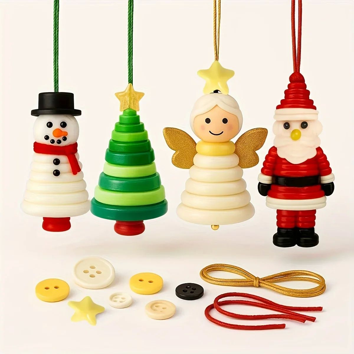 4pcs/1pc Christmas Button Ornaments, Home Decor, Easy-To-Fol