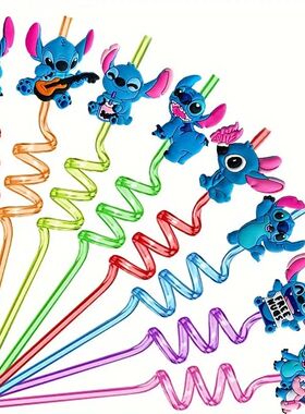 8Pcs/Lot Cartoon Stitch Figure Reusable Straws Anime Stich K