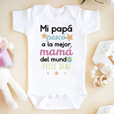 Best Mom in The World Happy Birthday Spanish Print Baby Romp