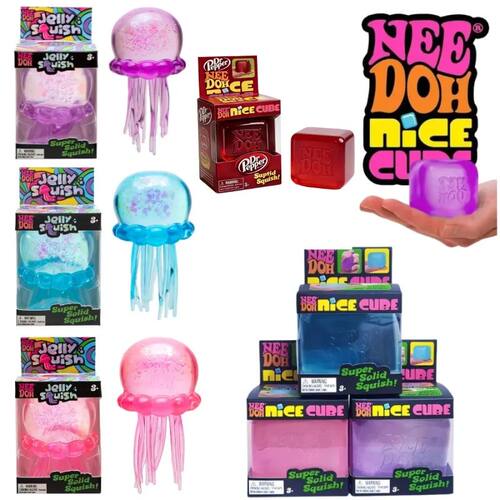 Schylling Nee Doh Jellyfish & Cube Squish Toy, Soft Jelly Sq