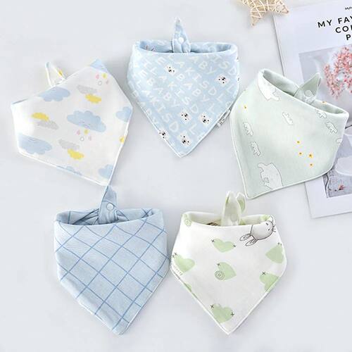 5pcs/lot Baby Bibs Triangle Double Cotton Bibs Cartoon Print