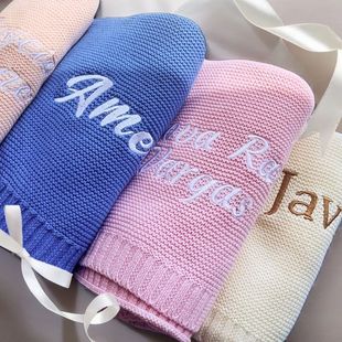 Embroidered Name Knitted Blanket Stroller Cover Kids Cotton