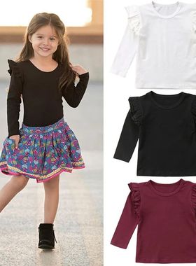 1-6years Baby Girl Long Sleeve T-Shirt Top Solid Color Ruffl