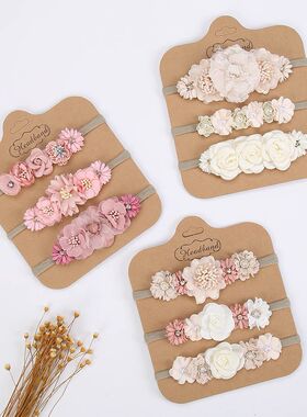 3Pcs/Set Artificial Flower Baby Headbands Girls Rhtone Nylon