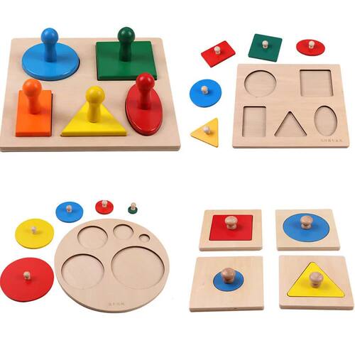 Montessori Puzzle Toys Wooden Geometric Shapes Sorting Math