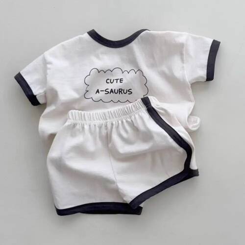 Summer  Sports Style Set  Letter Baby Round Neck Simple Casu