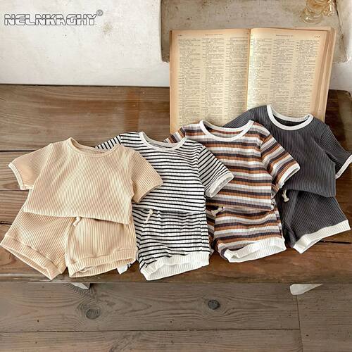Korean Version Summer Kids Baby Girls Boys Short Sleeve Stri