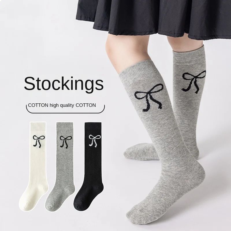 3Pairs Teenage Girls Mid-calf School Socks Bow Style Spring