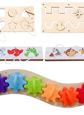 Baby DIY Montessori Activity Busy Board Wooden Gear Caterpil
