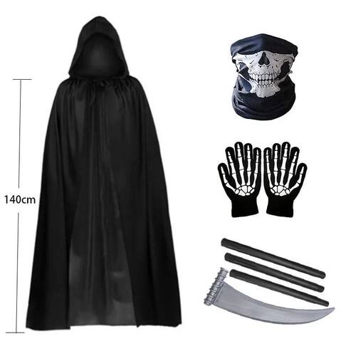 Halloween Grim Reaper black cape cloak set: children's and a