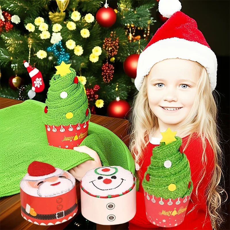 1-5Pcs Christmas Cake Shape Towel Snowman Dinner Decor New Y