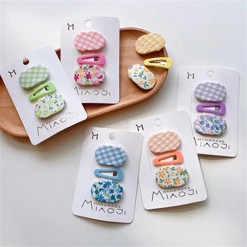 3/1 Pairs Children's Sweet Hairpins Spring Summer Plaid Flor