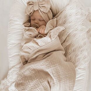 Ruffled Muslin Baby Swaddle Blankets for New Born Infant Bed