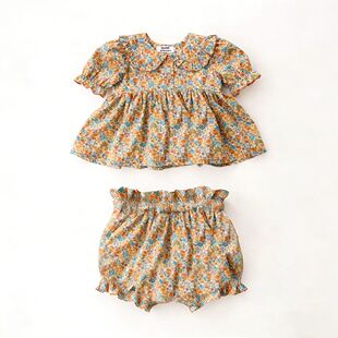 Summer Baby Girl Outfits 0-2Y Vintage Floral 100% Cotton 2Pc
