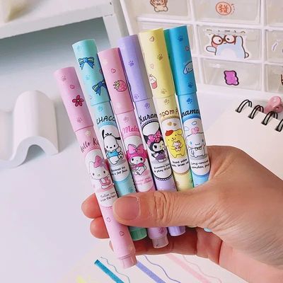 6Pcs  Hello Kitty Highlighter Pen Set Kawaii Kuromi Melody C