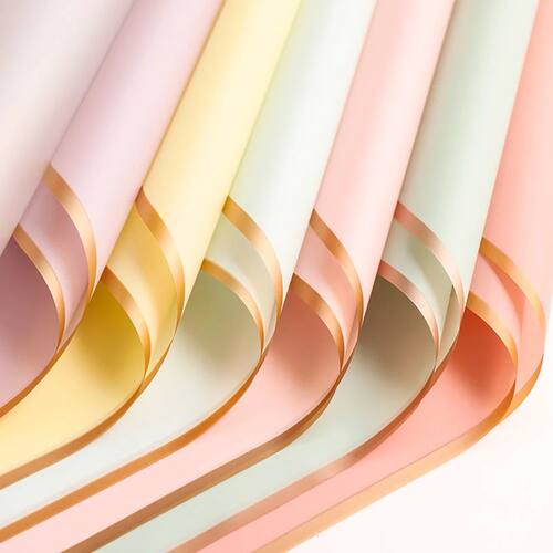 10 Sheets Flower Wrapping Paper with Golden Edges, Waterproo
