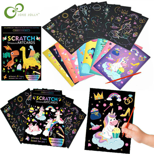 1Set Magic Color Rainbow Dinosaur  Cartoon Scratch Art Paint