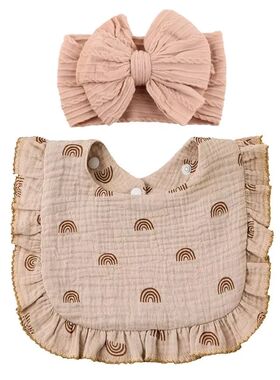 2Pcs Baby Headband born Ruffled Edge Muslin Cotton Baby Bibs